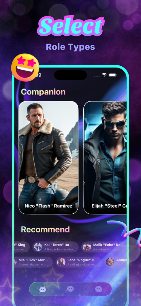 Goop app screen showing AI character selection with streetwear fashion styles