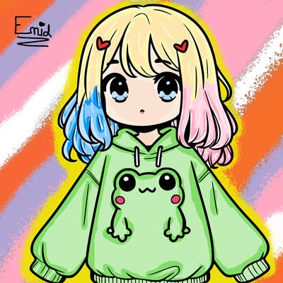 girl wearing frogging sweatshirt