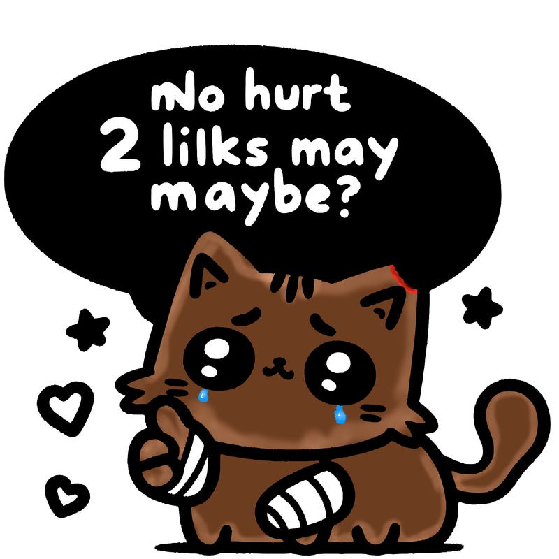 cute cat thats been hurt saiying 2 likes maybe
