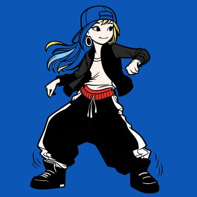 teenage girl doing street dance in baggy clothes