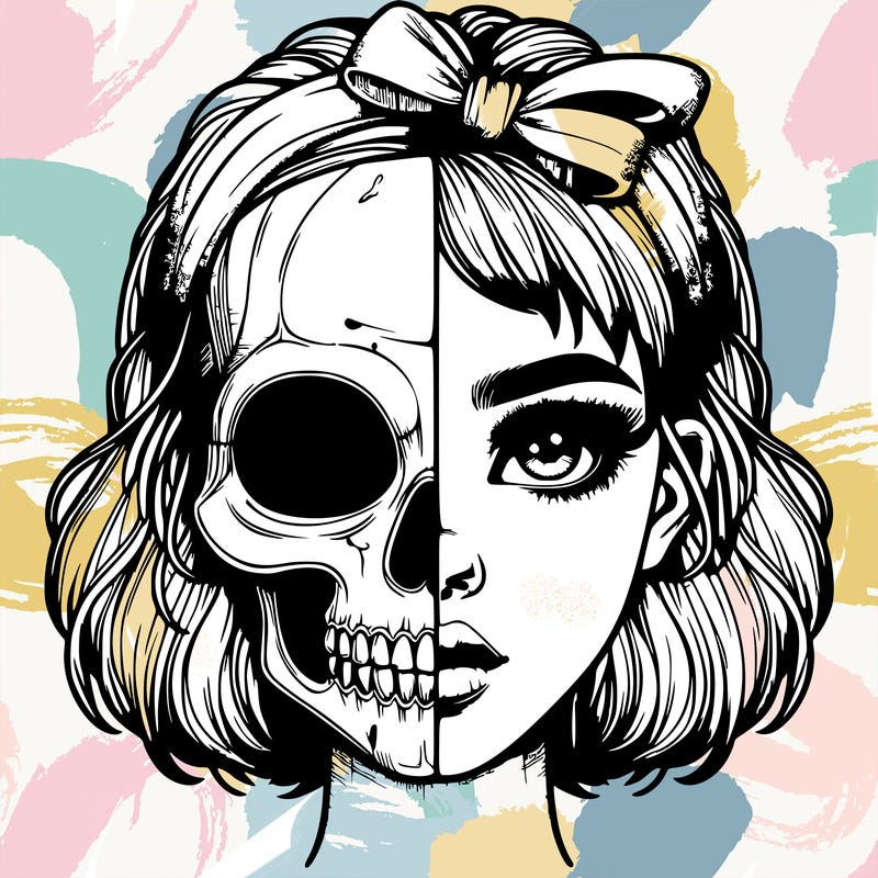 realistic girl with half skull mask