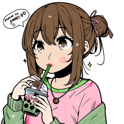manga character drinking boba