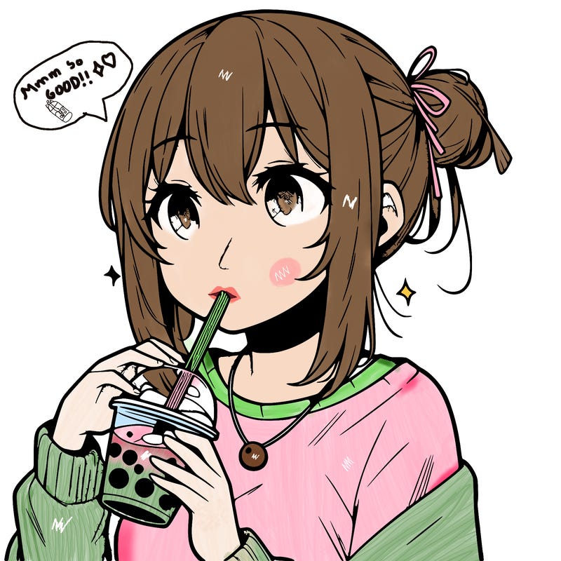 manga character drinking boba
