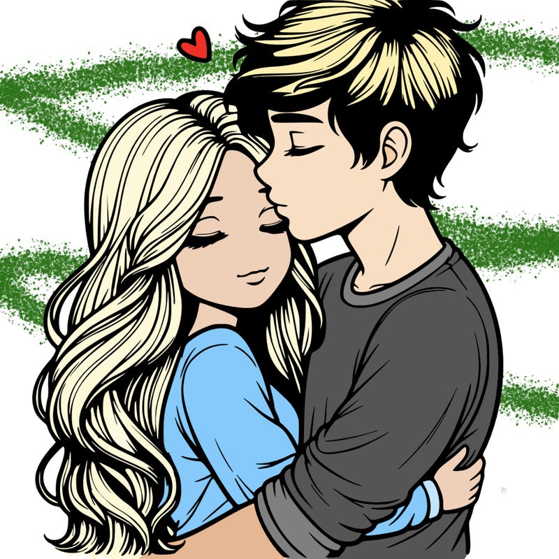 a realistic couple boy and girl hugging and kissing