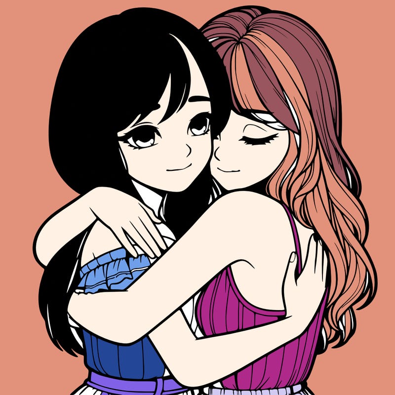 realistic girls hugging