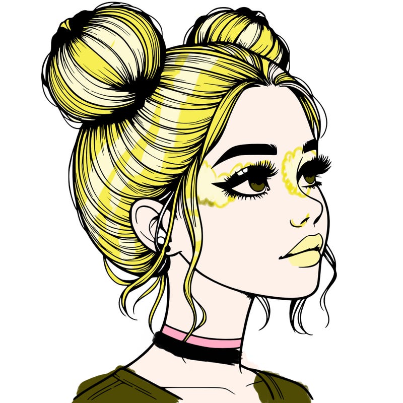 realistic girl with buns on the top of her head