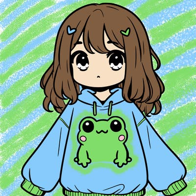 girl wearing frogging sweatshirt