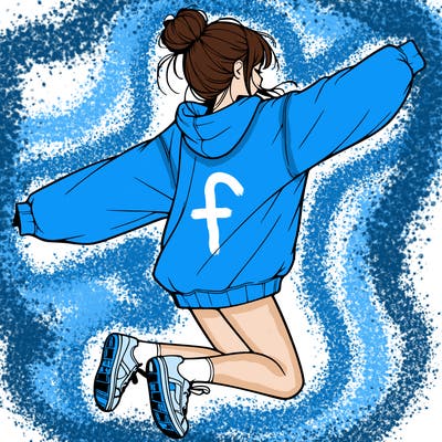 realistic girl jumping with a bun and oversized sweatshirt
