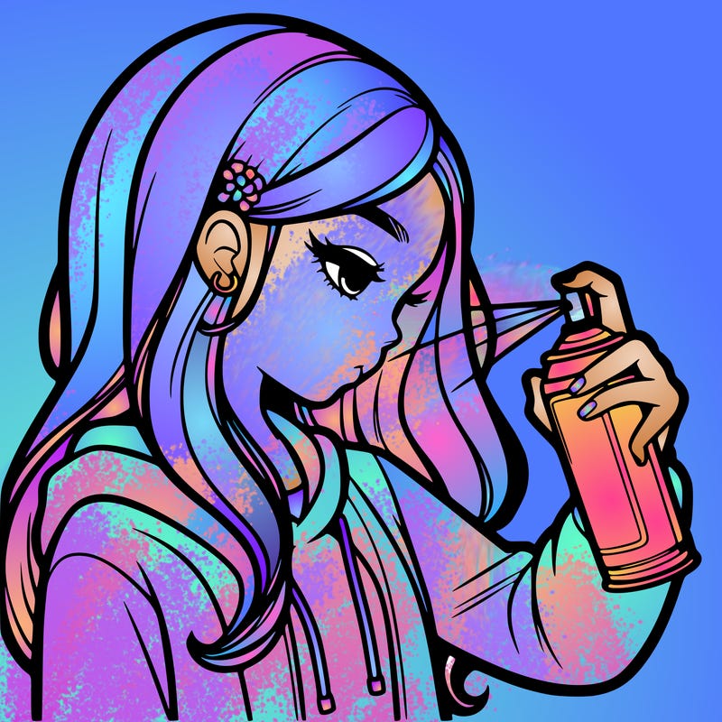 a realistic girl spray painting