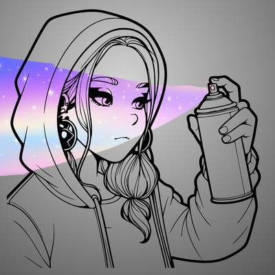 a realistic girl, spray painting