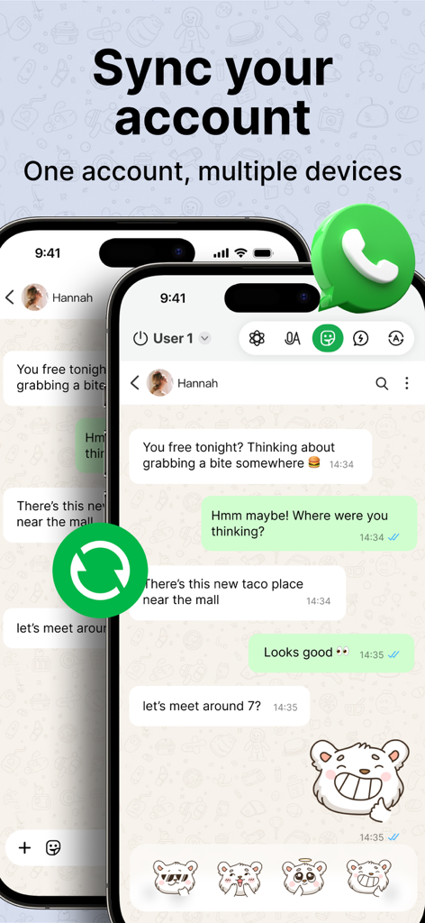 Dual Web Chat WAPP - Interfaz de la aplicación Dual Web Chat WAPP demostrando la sincronización de cuentas entre múltiples dispositivos