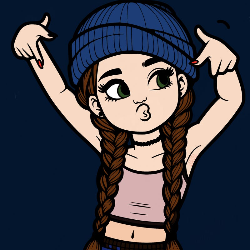realistic teenage girl with braids and a beanie and crop top doing 🫶🏼