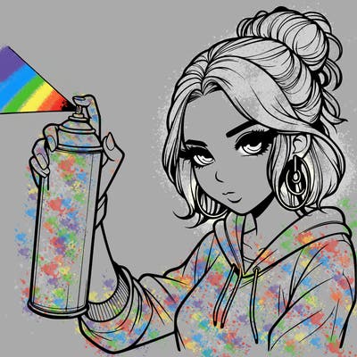a realistic girl spray painting