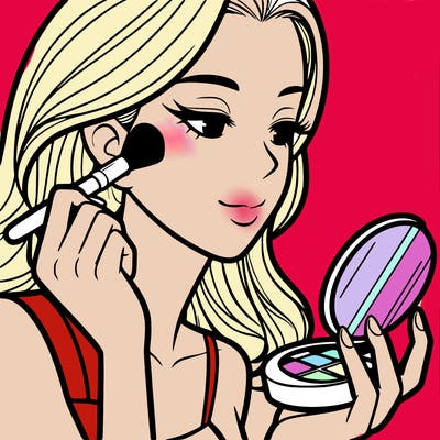 little girl putting on makeup