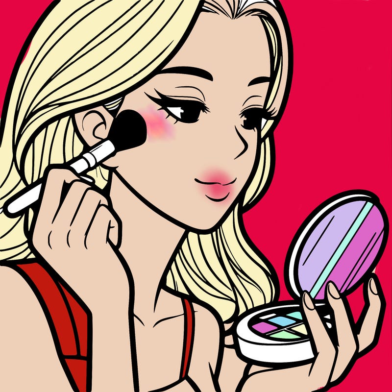 little girl putting on makeup