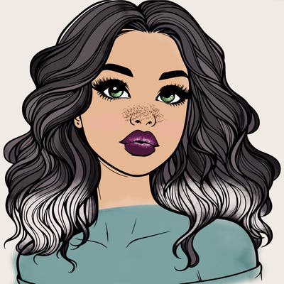 realistic girl with wavy hair and lips