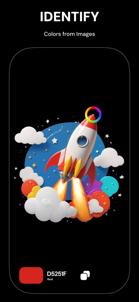 Hex Color Picker: Color code - App interface for identifying colors from images with a hex code output