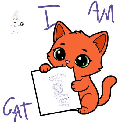 a small cat with a blank sheet of paper in its hand. the cat is sooooooo cute!