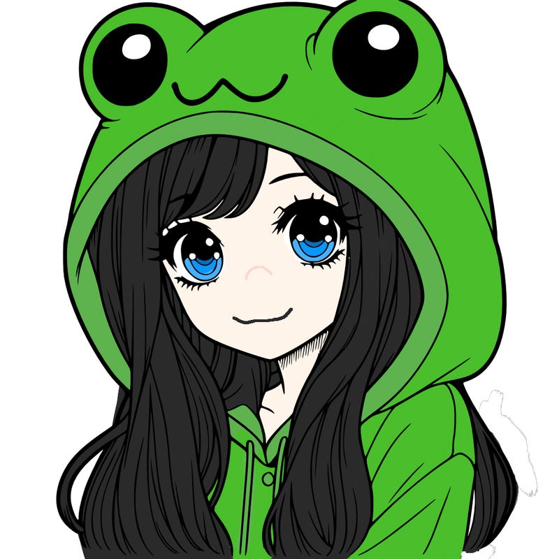 a pretty girl wearing a frog hoodie portrait with long hair