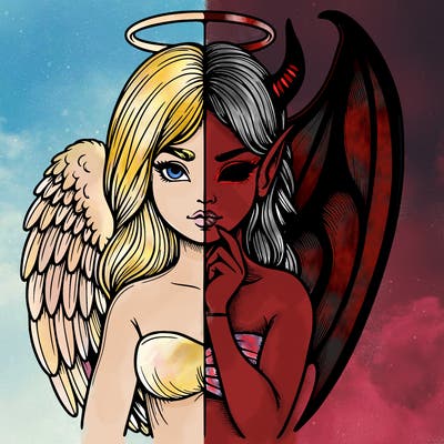 realistic angel half demon