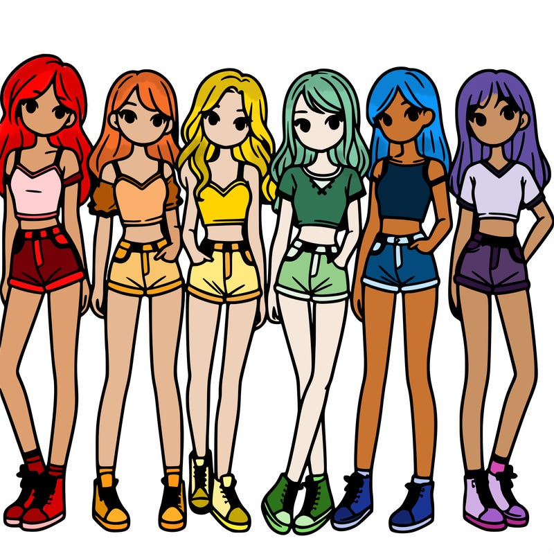 a group of girls wearing crop tops and shorts