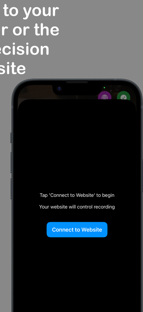 EP Recorder - EP Recorder mobile app screen with a button to connect to a website for remote control