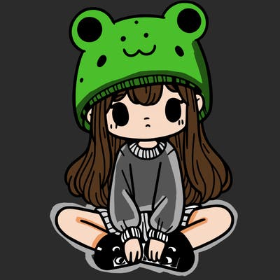 a girl wearing a frog hat and some frog socks