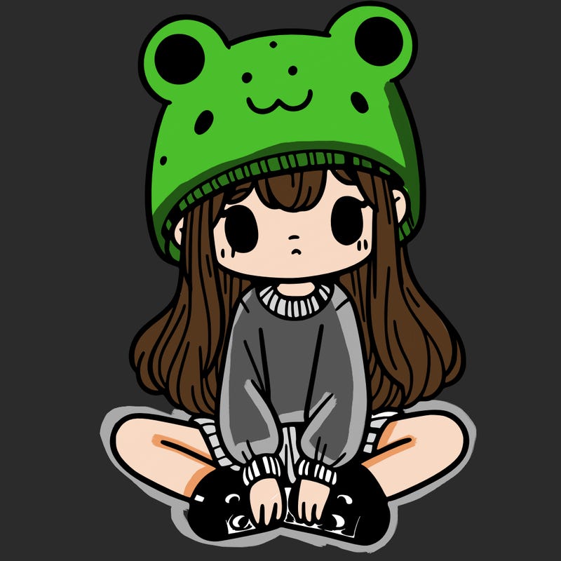 a girl wearing a frog hat and some frog socks