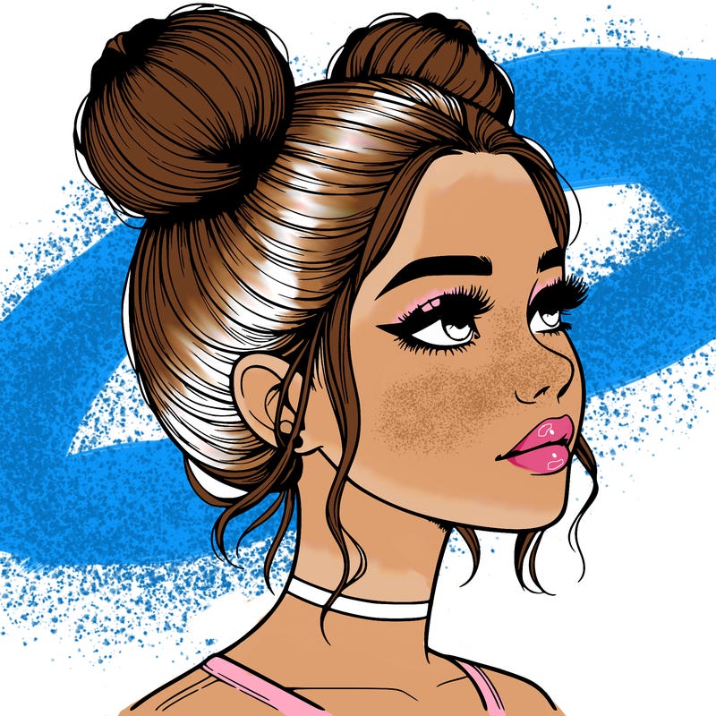 realistic girl with buns on the top of her head