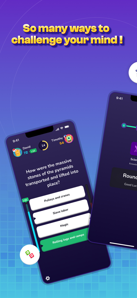 QuizWiz - Trivia App - Una ronda competitiva de trivia multijugador en la aplicación QuizWiz con una pregunta sobre las pirámides de Egipto.