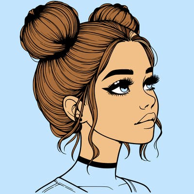 realistic girl with buns on the top of her head
