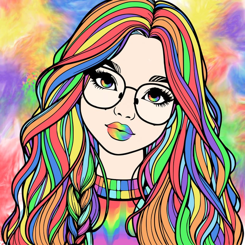 girl with long hair and freckles and glasses realistic