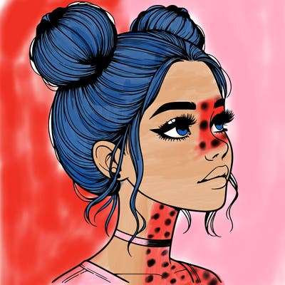 realistic girl with buns on the top of her head