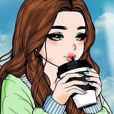 realistic girl drinking coffee