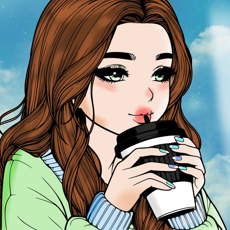 realistic girl drinking coffee