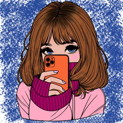 realistic girl with phone hiding their face