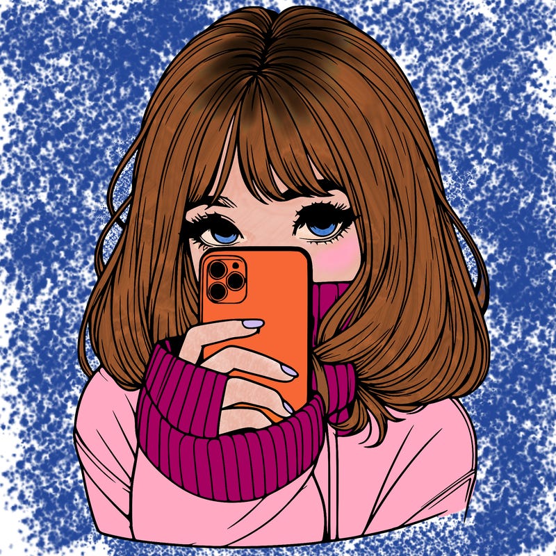 realistic girl with phone hiding their face