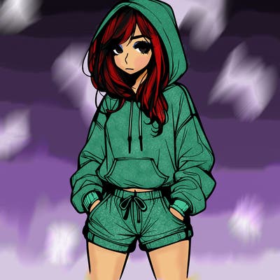 realistic girl in shorts and hoodie