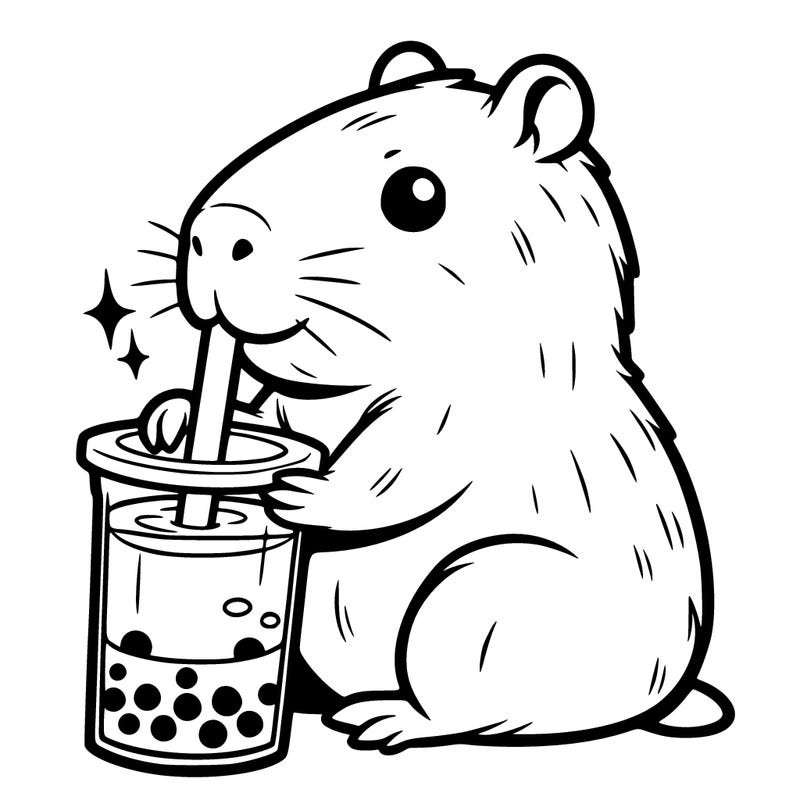 capybara drinking boba tea