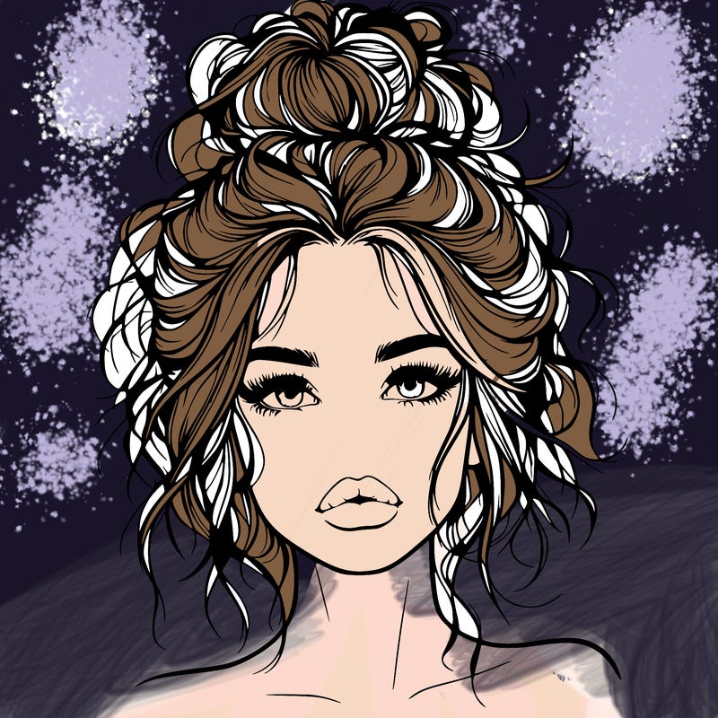 realistic girl with messy bun and lips