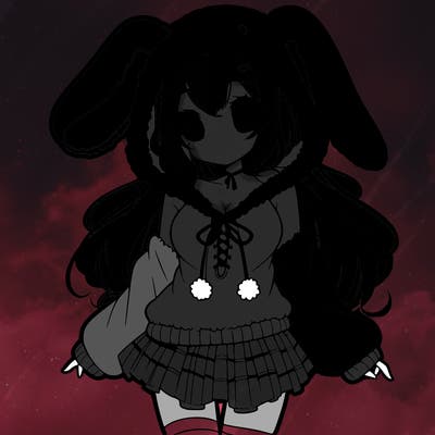 pretty anime girl wearing a fluffy hoodie with bunny ears on the hood and a skirt