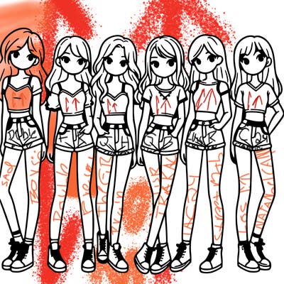 a group of girls wearing crop tops and shorts