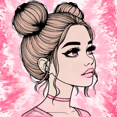 realistic girl with buns on the top of her head