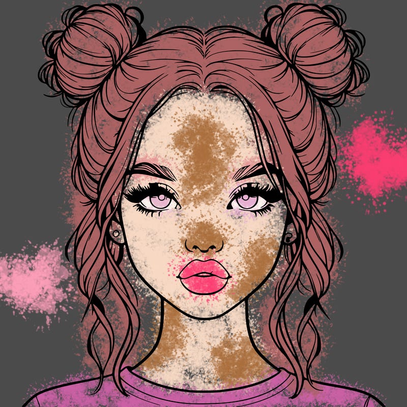 realistic girl with two buns in hair and lips