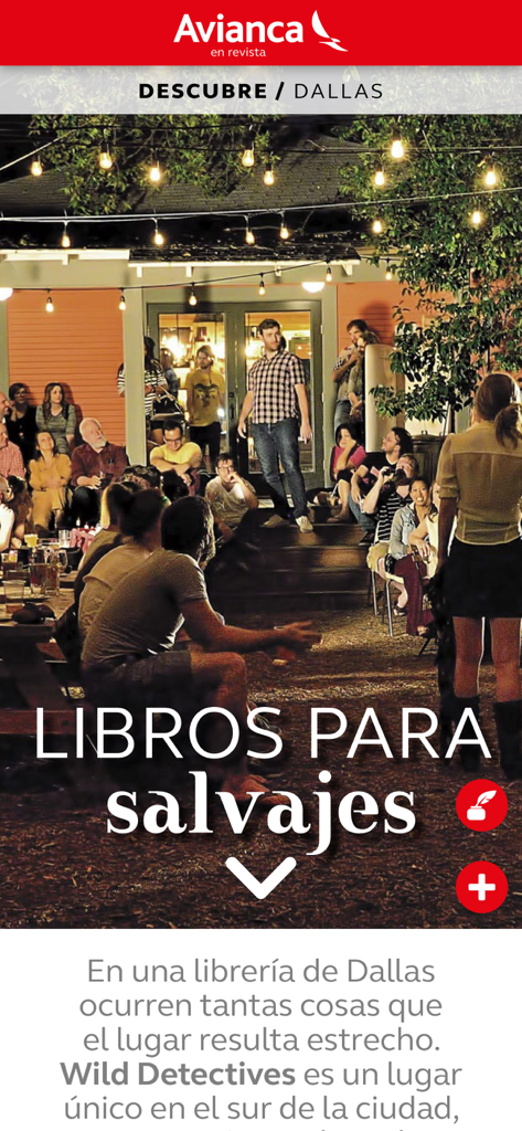 Avianca en Revista - Una pagina della rivista digitale Avianca en Revista che mostra un articolo culturale su Dallas