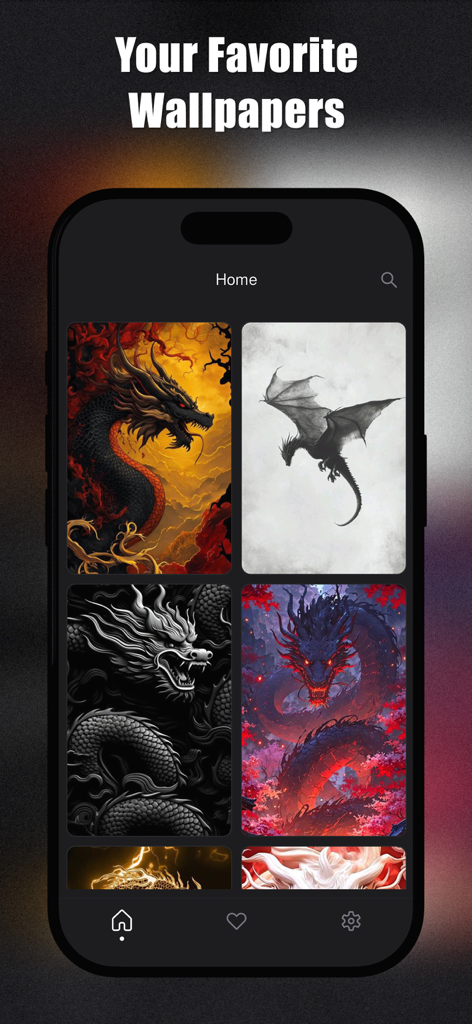 Dragon Wallpapers 3D - Home screen of the Dragon Wallpapers 3D app showing a grid of mythical dragon designs