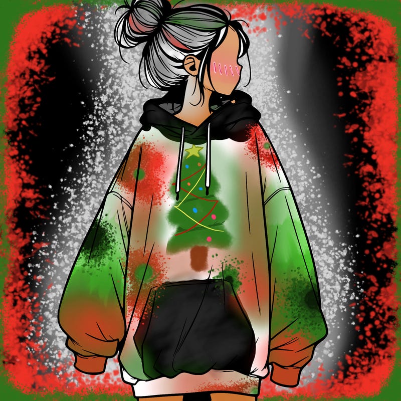 realistic girl with a oversized sweatshirt on and a bun