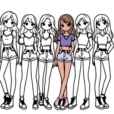 a group of girls wearing crop tops and shorts