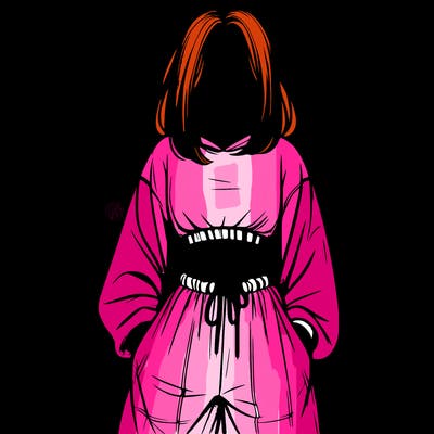 realistic girl faceless with baggy pants and a crop top