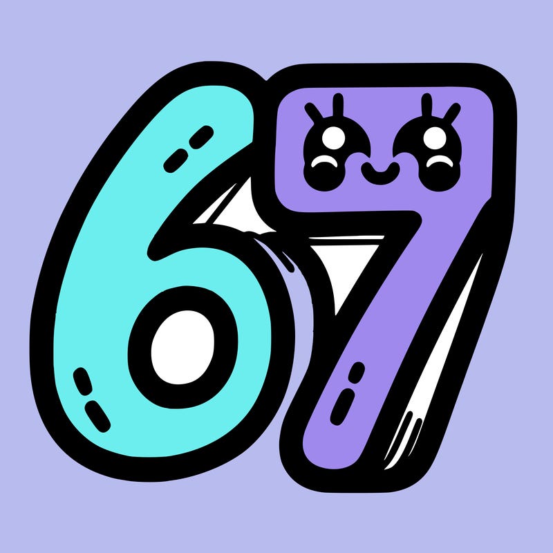 the numbers 67